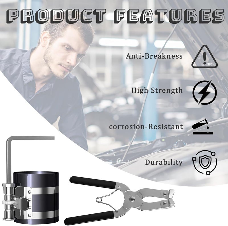 vvag Piston Ring Compressor Tool, Car Engine Piston Ring Installer Removal Kit, Sizes Adjustable from 2-1/8" to 7"(53mm-175mm) with Adjustable Piston Installer Plier - Image 5
